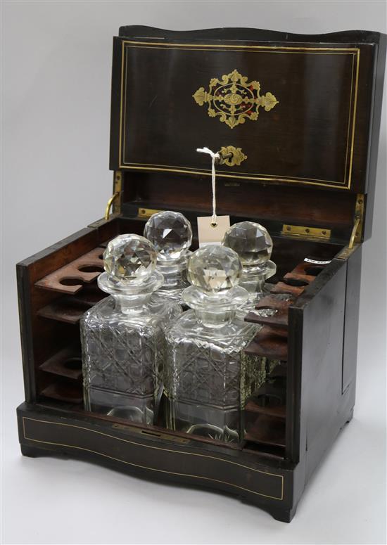 A 19th century French boulle inlaid ebony liqueur casket with later fittings, 30cm